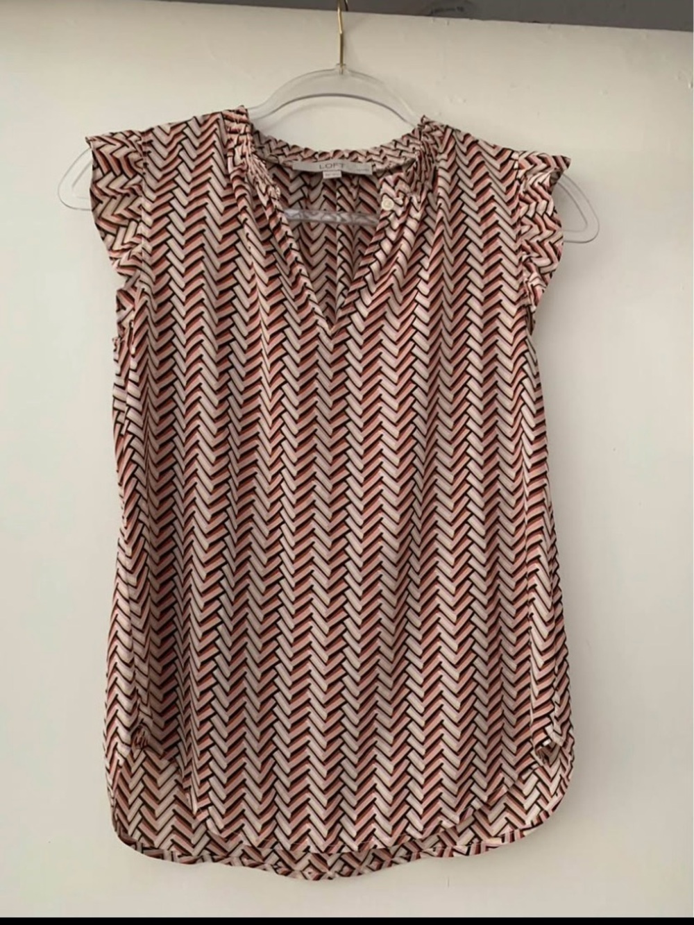 LOFT Pink Chevron Flutter-Sleeve V-Neck Blouse
